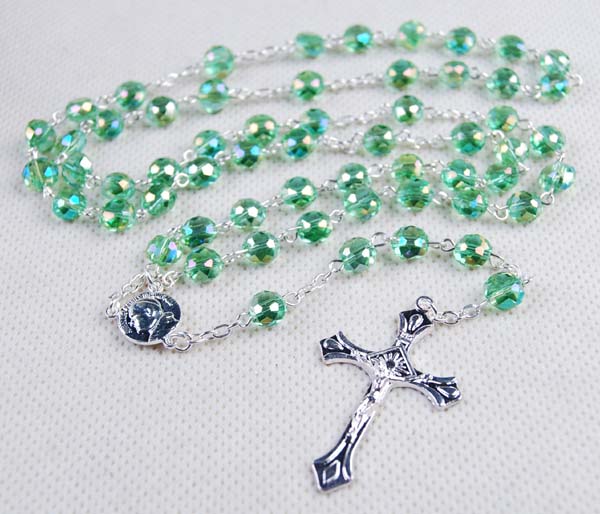 Springgreen faceted glass rosary jewelry/Religious rosary jewelry
