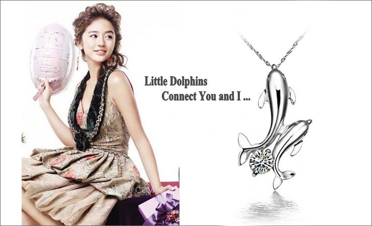 silver dolphin pendant, sterling silver necklace, fashion jewely 