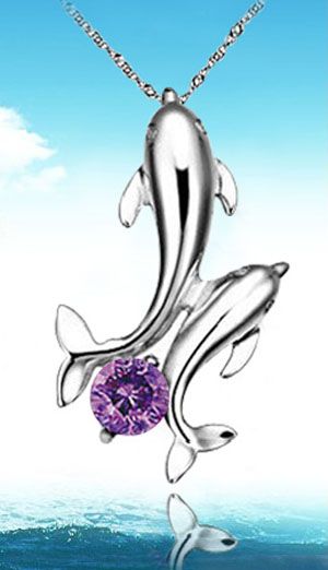 silver dolphin pendant, sterling silver necklace, fashion jewely