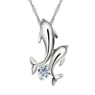 silver dolphin pendant, sterling silver necklace, fashion jewely