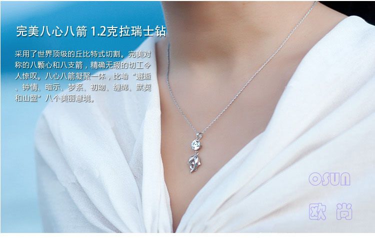 selling  lover necklace, silver pendants, couple dolphin zircon pendant, plated 3 levels platinum