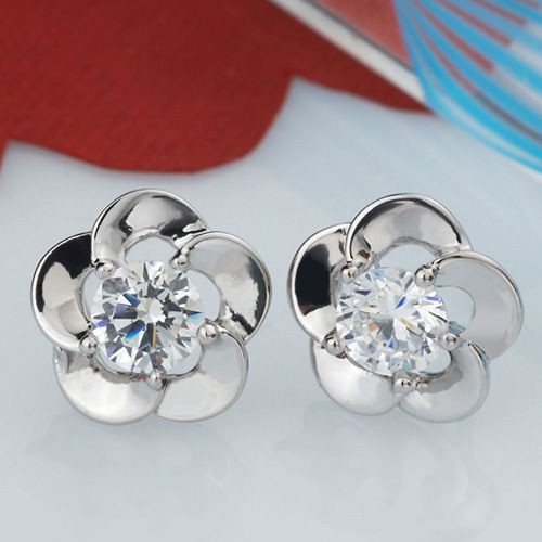 fashion silver  earrings, plum flower stud earrings