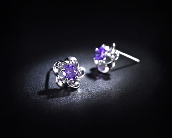 fashion silver  earrings, plum flower stud earrings
