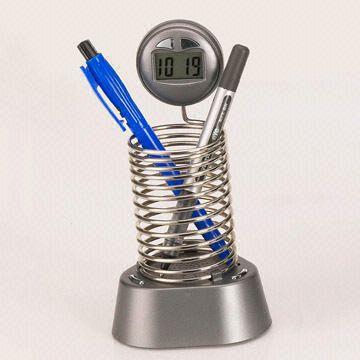 Screw-shaped Pen Holder with Radio and Clock