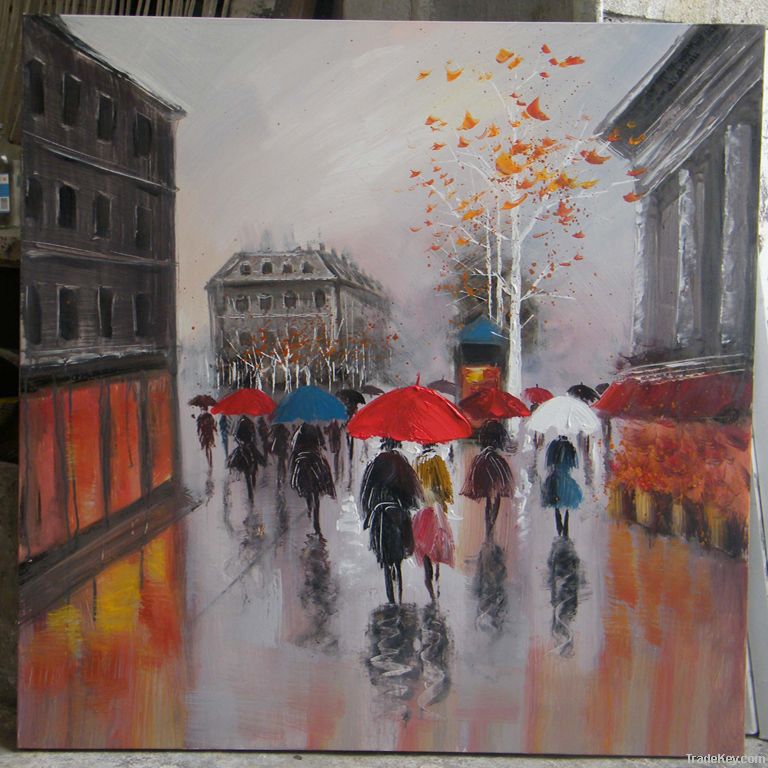 CITY STREET OIL PAINTING