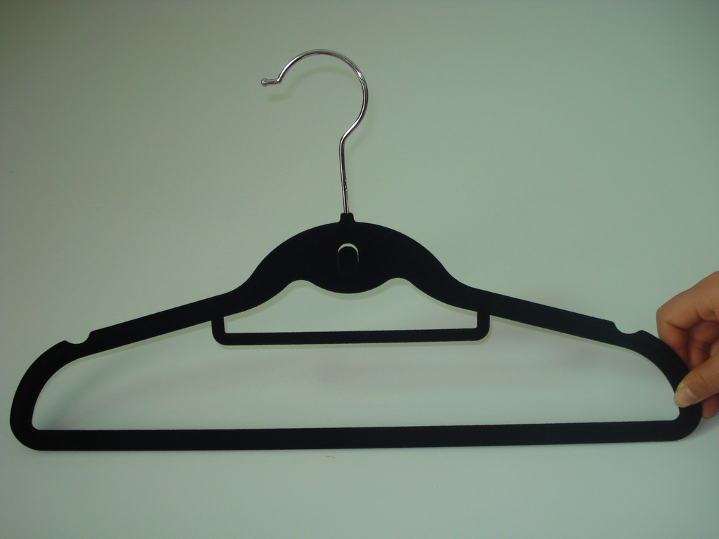 Flocked suit Hanger with hook, tie bar and Indent Positions