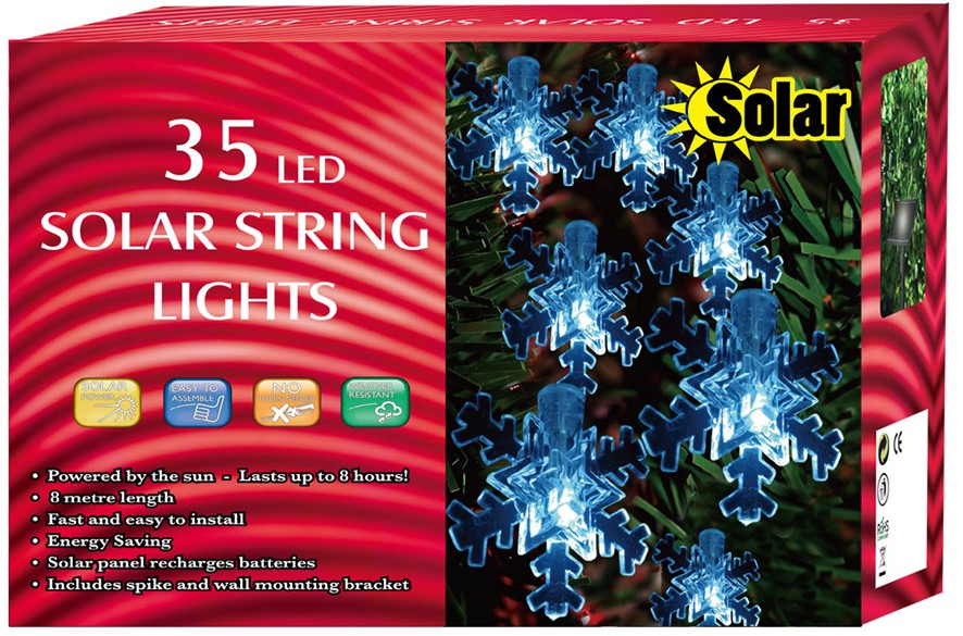 SOLAR POWERED 35 LED SNOWFLAKE  STRING LIGHTS