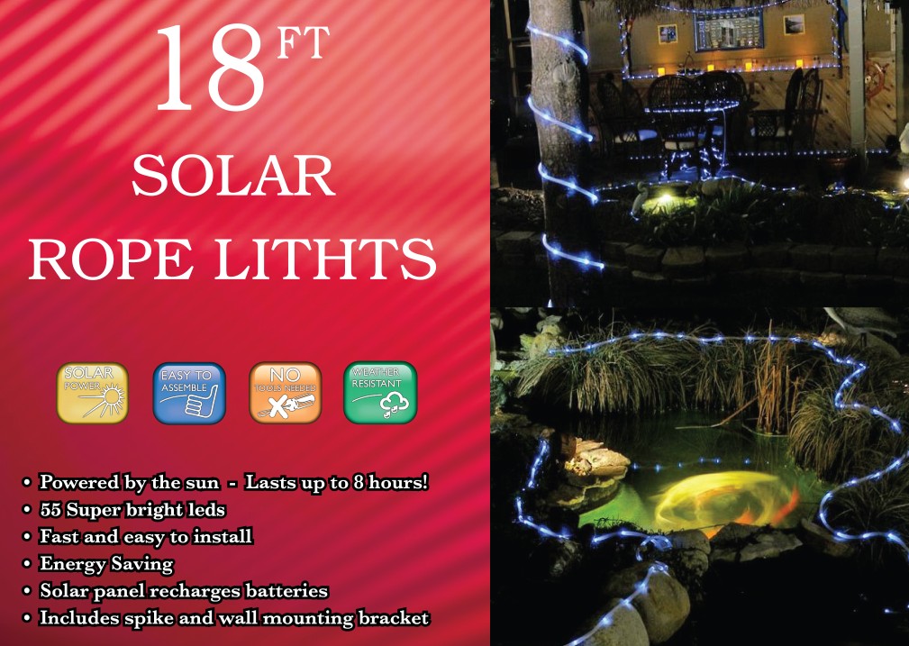 SOLAR POWERED 18FT LED ROPE LIGHTS