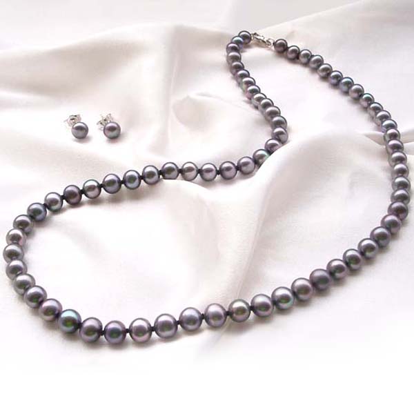 Genuine Black Cultured Pearl Necklace & Earring Set