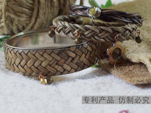 Wood rattan weave bracelet