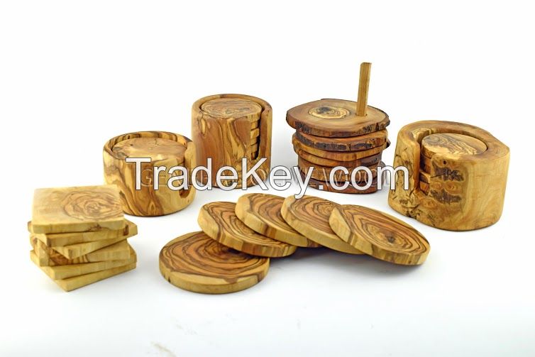 olive wood rustic saucer/coaster/sous-tasse set