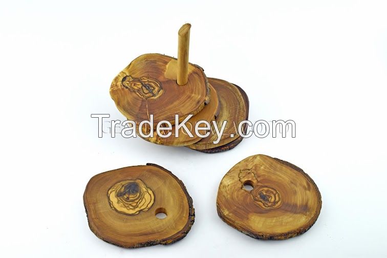 olive wood rustic saucer/coaster/sous-tasse set