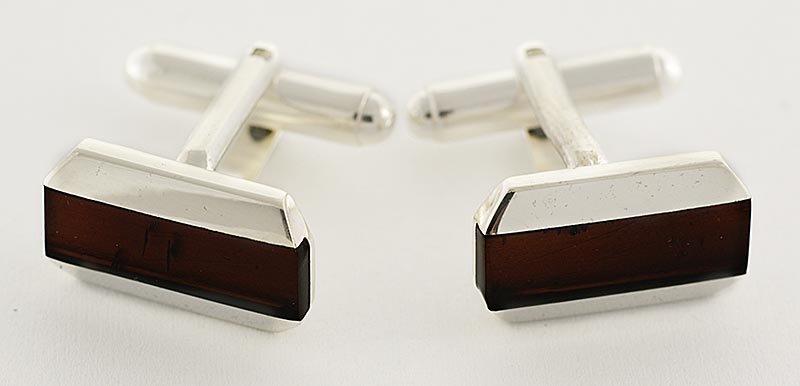 AMBER AND SILVER CUFFLINKS