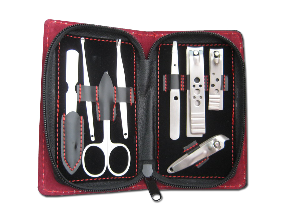 8pc Manicure Set Brief Case Clippers Tweezers Nail Care, Leather Trave