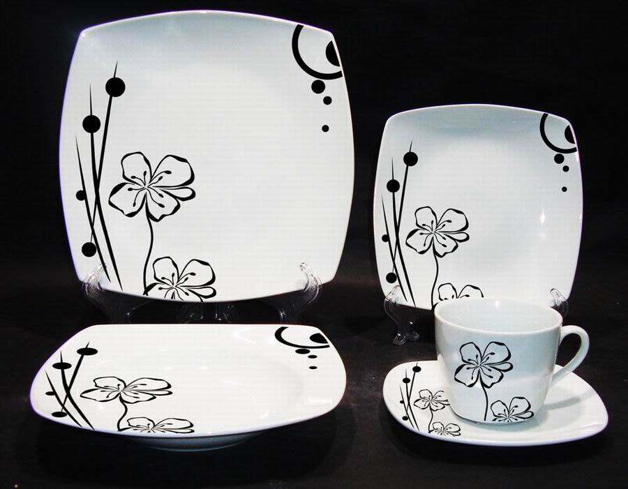 20pcs square porcelain diner set (black flower)