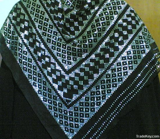 Tally art -embroidered shawls with silver plated thread