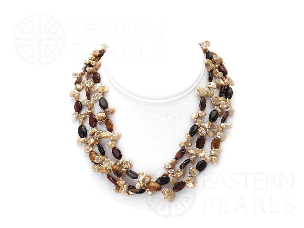 Freshwater pearl necklace with Red tiger`s eye
