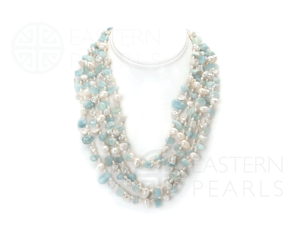 Freshwater pearl necklace with aquamarine