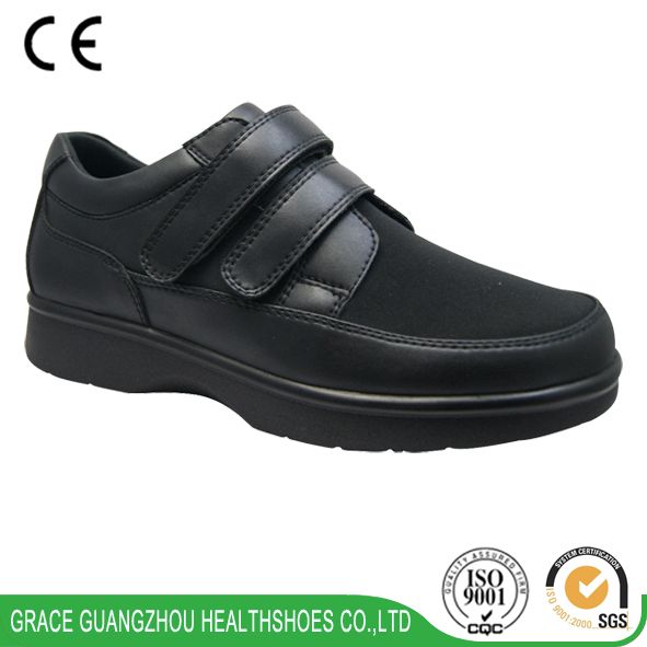 Black Diabetic Prophylaxis Shoes Comfortable Leather Shoes Wide Fit Shoes for Plantar Faciitis, Hammer Toe, Foot Pain