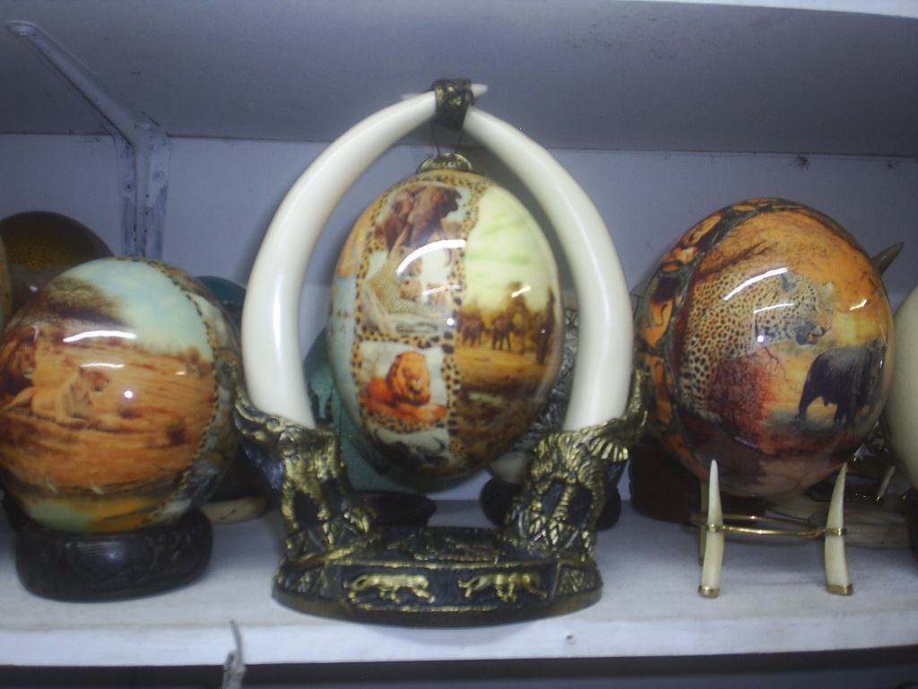 decorative painted ostrich eggs on stands