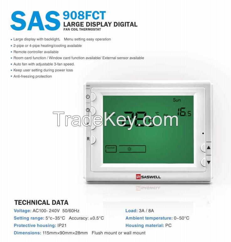 SASWELL Programmable Fan Coil Unit Thermostat