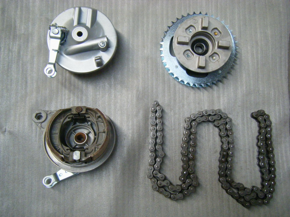 sproket, chain, brake and brake shoe