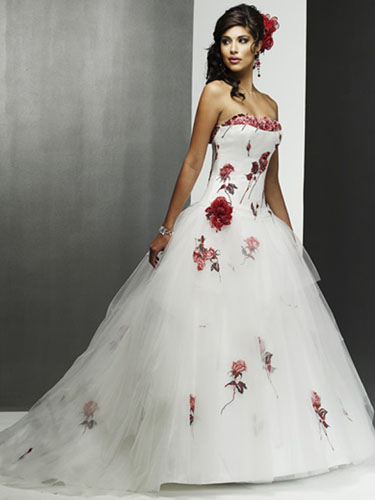 Sweetheart Ball Gown Court Train Floral Embroidery Tulle Satin Wedding