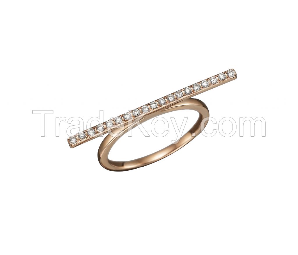 Gold Plated Horizontal CZ Studded Dainty Bar Ring