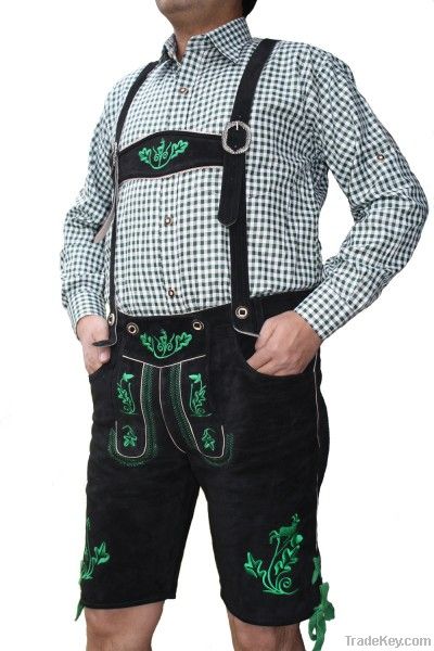 MIESBACHER Lederhose made of genuine Wildleder in Black/ Green