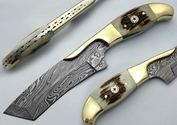 9" Custom Made Beautiful Damascus Steel Hunting Knife (AA-0193-6)