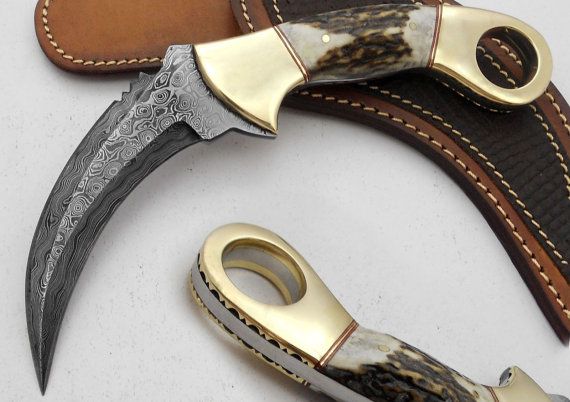 Custom Made Beautiful Damascus Steel Karambit Hunting Knife (AA-0148-5)
