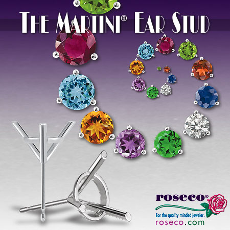 Martini Round 3-Prong Ear Stud Earring
