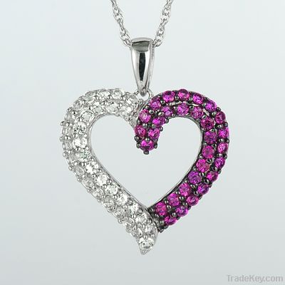 SS925 Heart pendant with CR.Ruby and CR.White sapphire