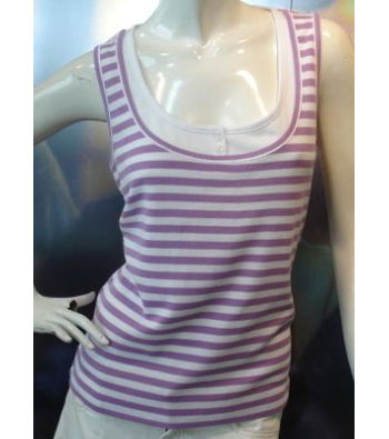 Lady Sleeveless Scoop Neck Stripe T-Shirt