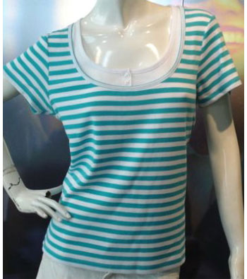 Lady Short Sleeves Scoop Neck Stripe T-Shirt