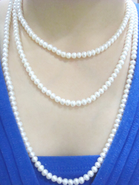 160cm long 3 row genuine freshwater pearl  necklace