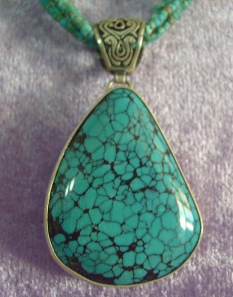 Natural Turquoise Pendant - Turkish Silver