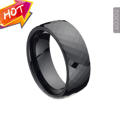 8MM Black Men's Faceted Tungsten Wedding band|TOCOY73