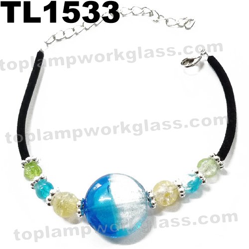 Handmade Blue Multicolor Lampwork Glass Bracelet