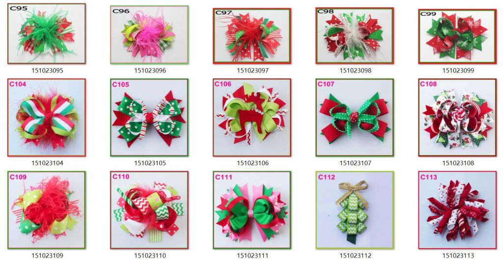 Christmas feather hair bows Candy Cane Bow Santa Hair clip Reindeer Headband layered corker bows