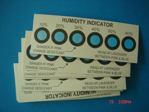 6 spot humidity indicator card, 10-60%RH, blue-pink