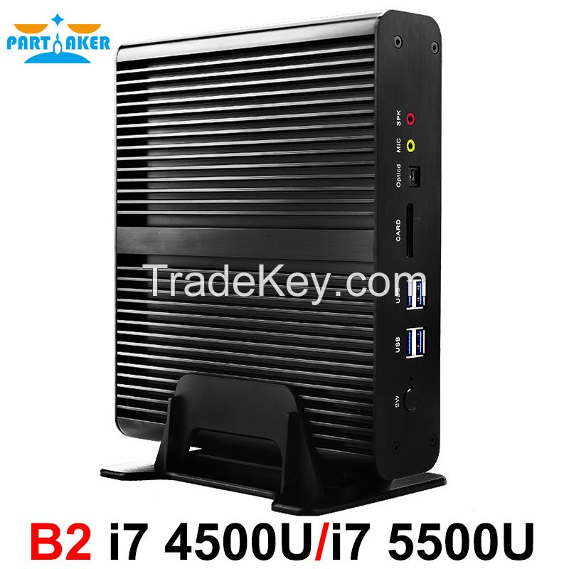 Partaker B2 Fanless Mini PC Intel Core I7 4500u i7 5500u i7 5550u i7 4558u Barebone Max 16G RAM 512G SSD 1TB HDD Free WiFi HDMI