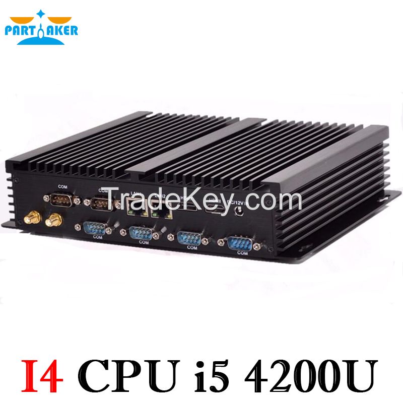 Partaker I4 Industrial Mini PC with 6 COM 2 HDMI 2 Lan Black Color Intel i3 4005u 4010u i5 4200u i7 4510u Processor