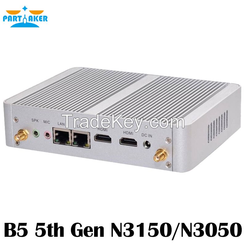 Partaker B5 Fanless Desktop Computer Mini Pc N3150 N3050 With Dual Lan Dual Hdmi Free Wifi Barebone Max 8g Ram 512g Ssd 1tb Hdd