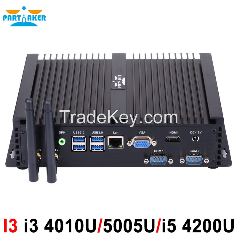 Partaker I3 Mini Computer Fanless Mini PC Windows 10 Core i3 4010U i3 5005U i5 4200U i7 5550U 2*RS232 industrial PC Rugged PC