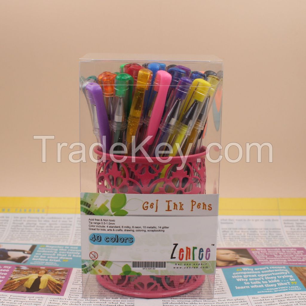 40 Colors Gel Pen Set With Metal Mesh Pen Holder