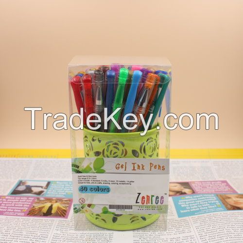 40 colors gel pen set with metal mesh pen holder