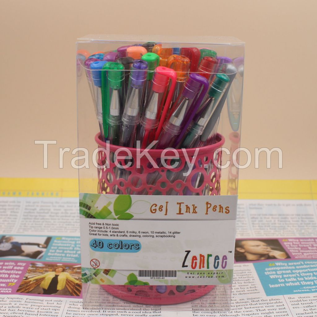 40 colors gel pen set with metal mesh pen holder