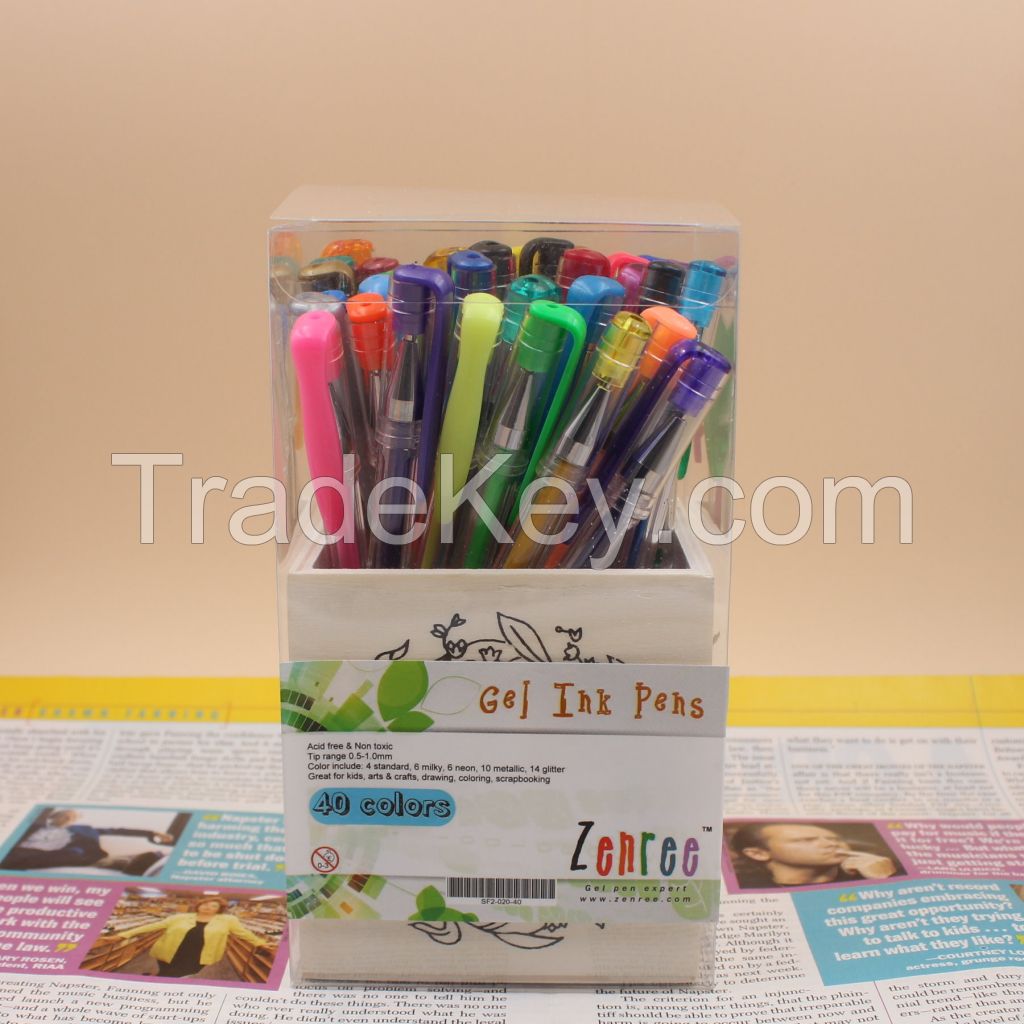 40 Colors Gel Pen Set With Diy Wood Pen Holder