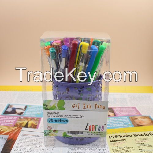 40 colors gel pen set with metal mesh pen holder